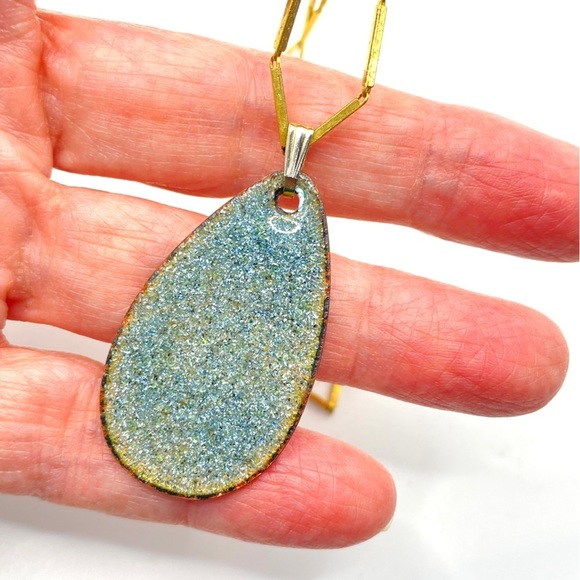 Vintage Germany Enameled Teardrop Pendant On Rolled Gold Chain - Picture 5 of 10